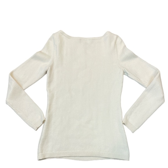 WHBM Rhinestone Embellished Wool Blend Cream Cable Knit Sweater Size Small - Picture 2 of 14